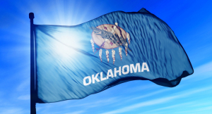 The state flag in Oklahoma combines symbolism from the Native American Osage and Choctaw peoples, prominent in the area.