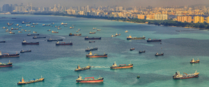 Ships arriving at the Port of Singapore, one of the busiest in the world.